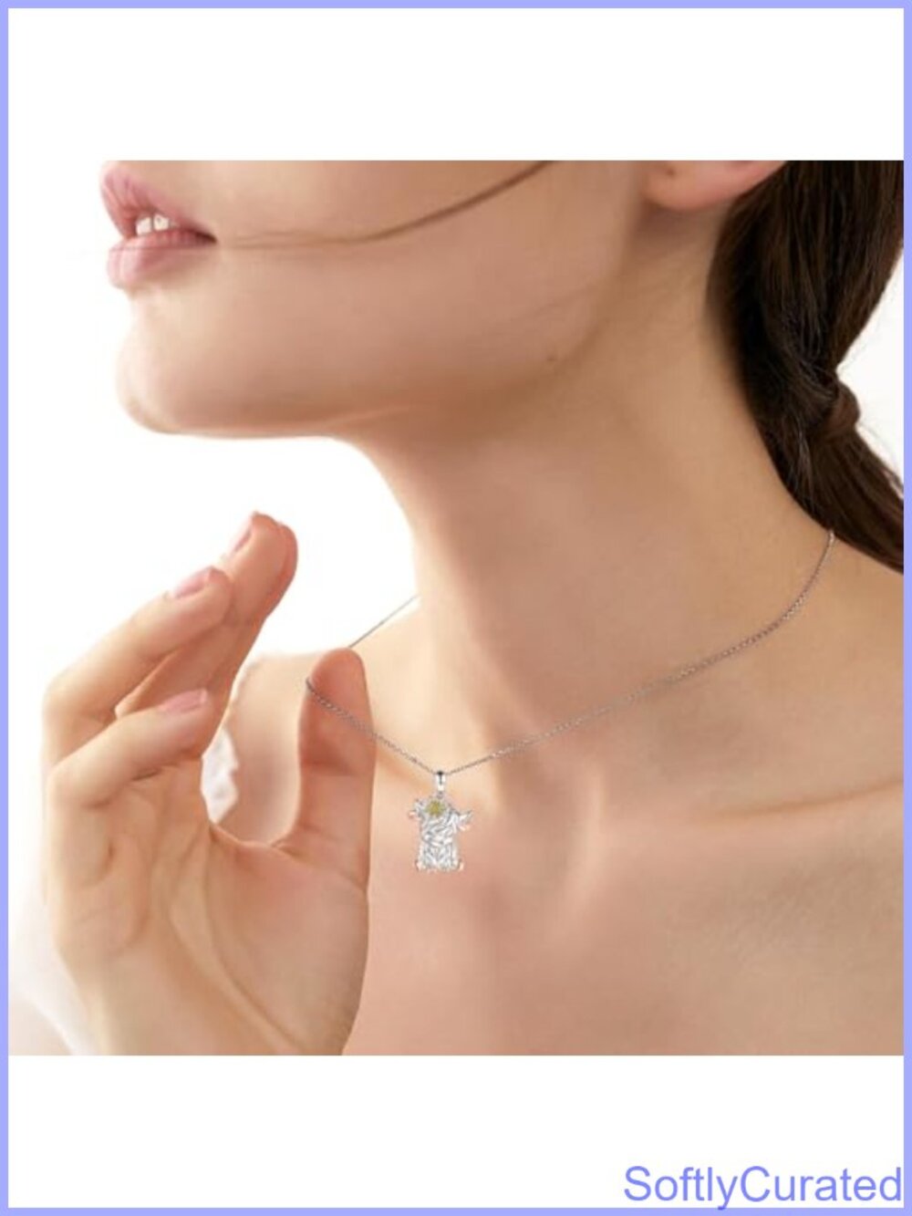 Sterling Silver Highland Cow Necklace CZ Sunflower Pendant 18+2in Adjustable - Picture 5 of 6